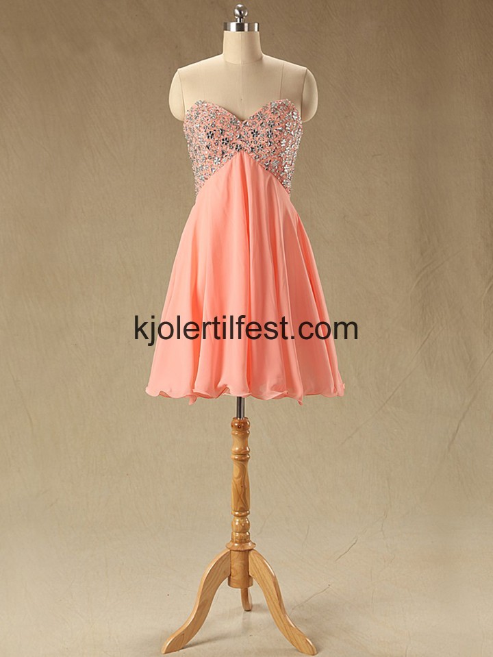 Oransje Kort Stroppels Chiffon Cocktailkjoler