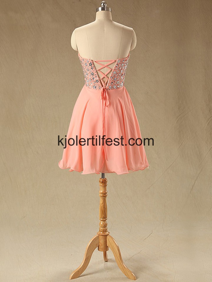 Oransje Kort Stroppels Chiffon Cocktailkjoler