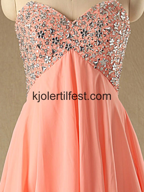 Oransje Kort Stroppels Chiffon Cocktailkjoler