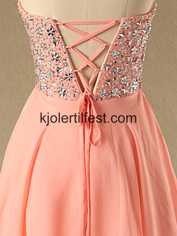 Oransje Kort Stroppels Chiffon Cocktailkjoler