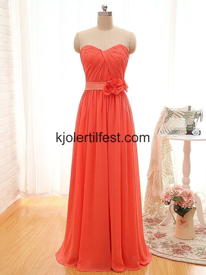 Oransje Rd A-Linje Kjreste Lange Chiffon Ballkjoler