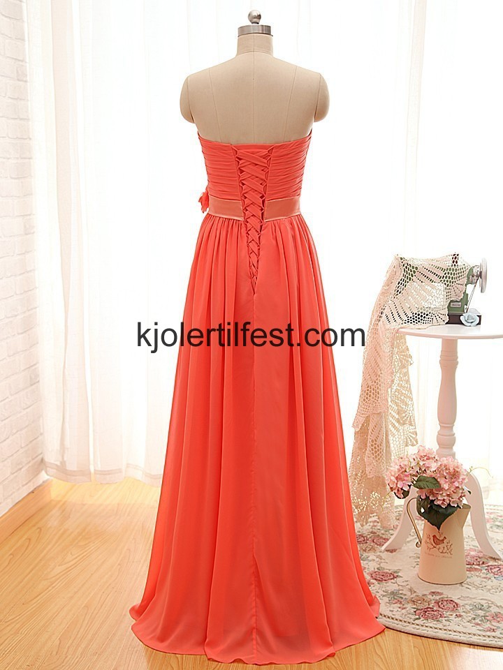 Oransje Rd A-Linje Kjreste Lange Chiffon Ballkjoler