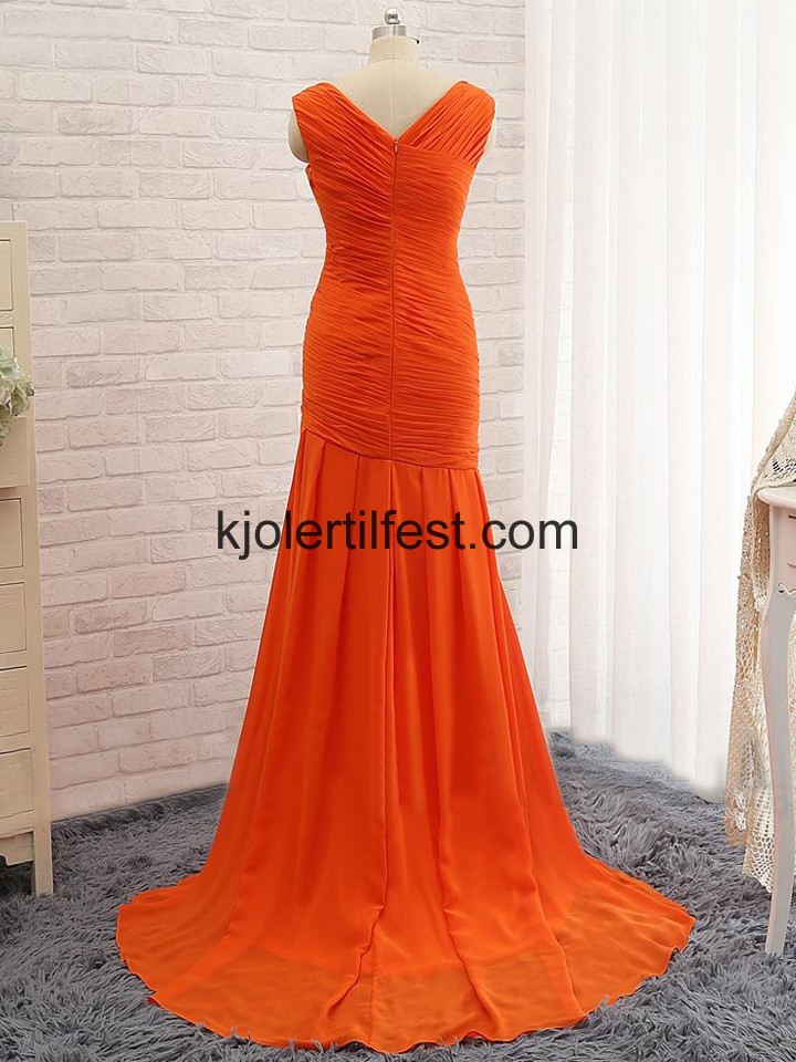 Oransje Rd V-hals Gulvlengde Chiffon Ballkjoler