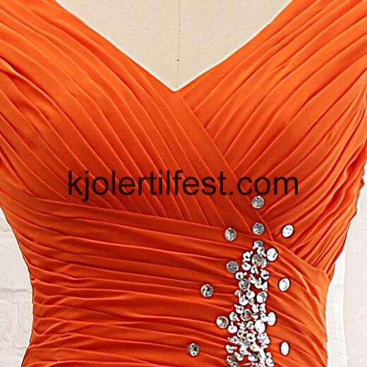 Oransje Rd V-hals Gulvlengde Chiffon Ballkjoler