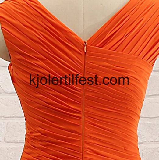 Oransje Rd V-hals Gulvlengde Chiffon Ballkjoler