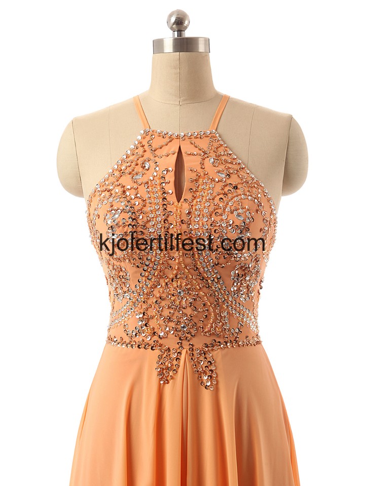 Oransje Spaghetti Stropper Perler Chiffon Ballkjoler