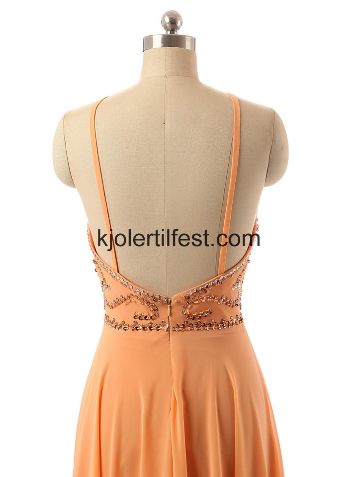 Oransje Spaghetti Stropper Perler Chiffon Selskapskjoler