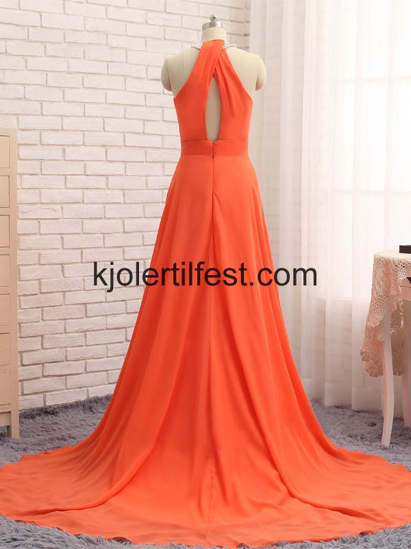 Oransje Stoppet Ermels Chiffon Ballkjoler