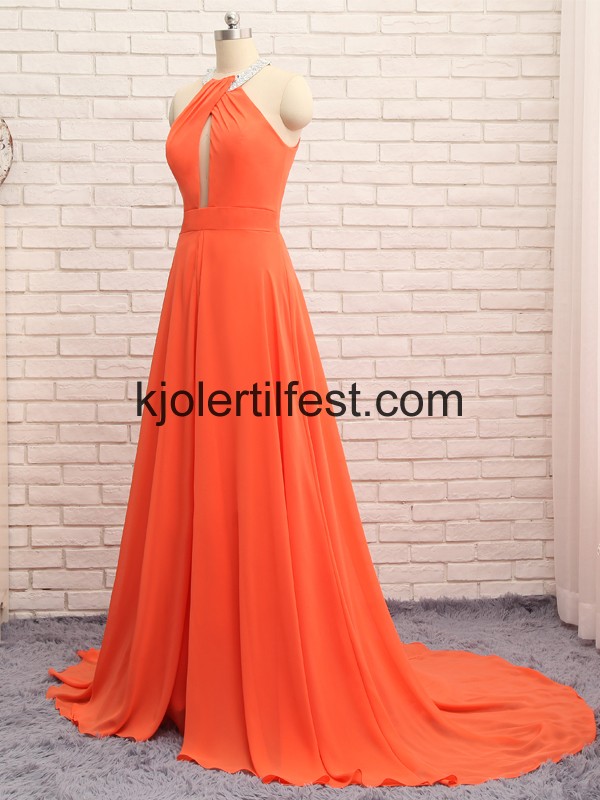 Oransje Stoppet Ermels Chiffon Ballkjoler