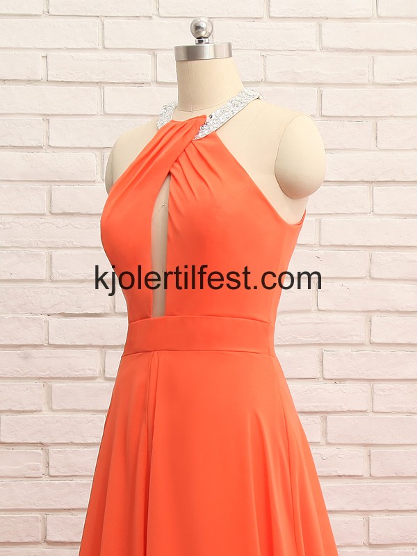 Oransje Stoppet Ermels Chiffon Ballkjoler