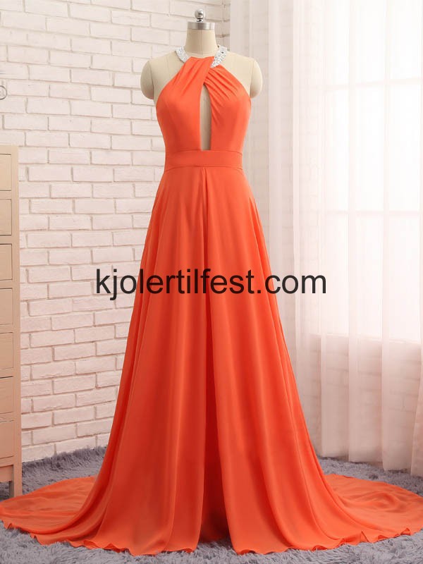 Oransje Stoppet Ermels Chiffon Selskapskjoler
