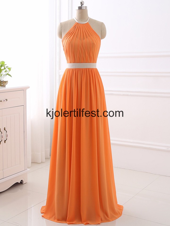 Oransje Stoppet Gulvlengde Chiffon Brudepikekjoler