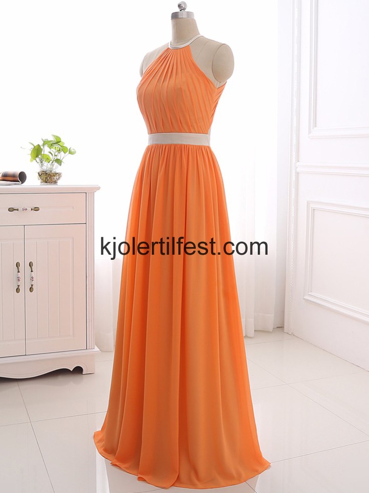 Oransje Stoppet Gulvlengde Chiffon Selskapskjoler
