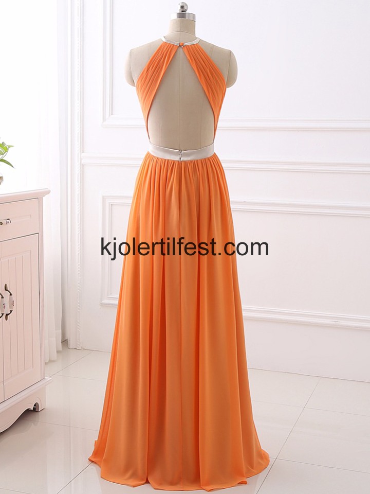 Oransje Stoppet Gulvlengde Chiffon Selskapskjoler