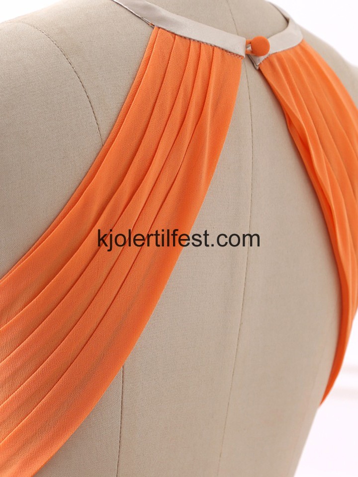 Oransje Stoppet Gulvlengde Chiffon Selskapskjoler