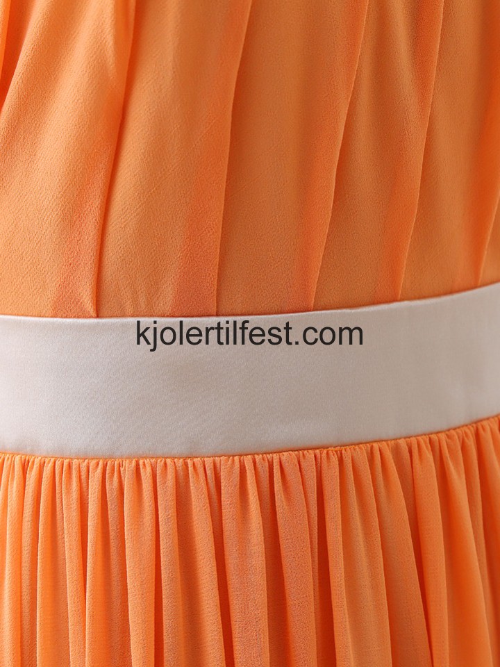 Oransje Stoppet Gulvlengde Chiffon Selskapskjoler