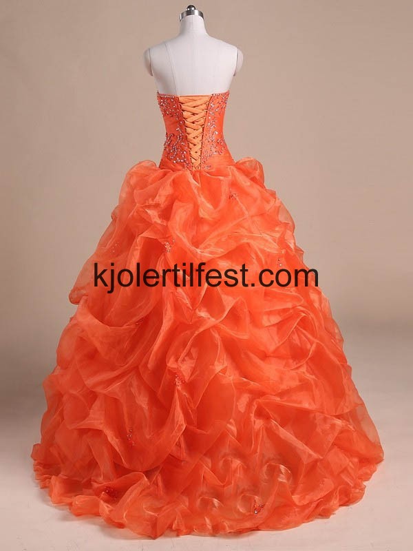 Oransje Stroppels Gulvlengde Skoleball Organza Quinceanera Kjoler