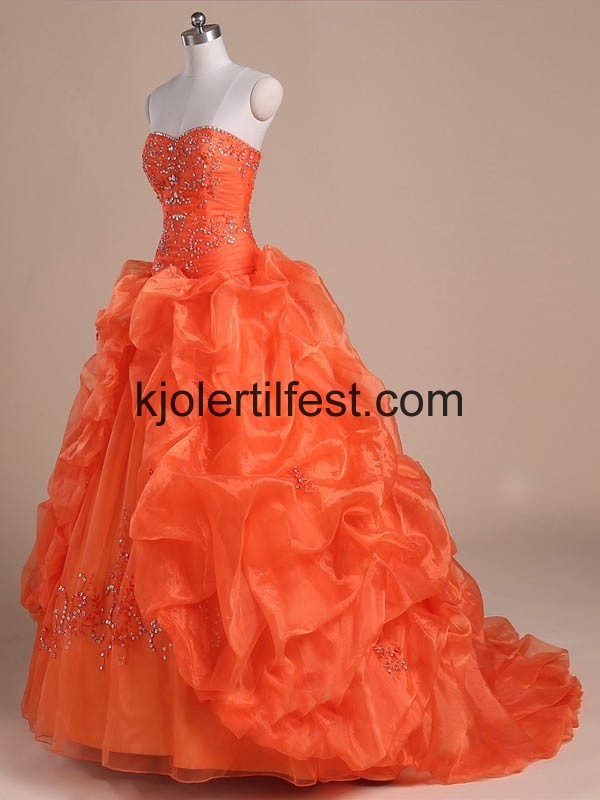 Oransje Stroppels Gulvlengde Skoleball Organza Quinceanera Kjoler