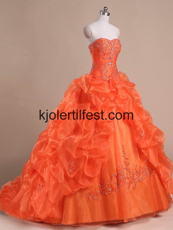 Oransje Stroppels Gulvlengde Skoleball Organza Quinceanera Kjoler