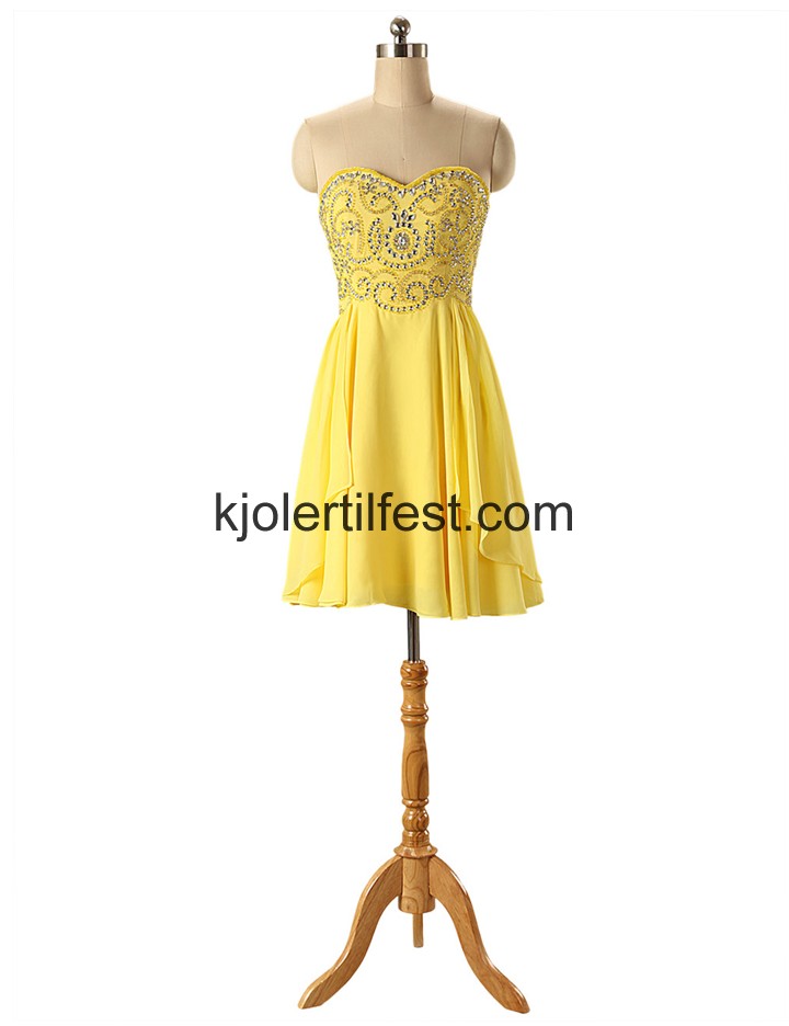 Gul Kjreste Kort/Mini Chiffon Cocktailkjoler