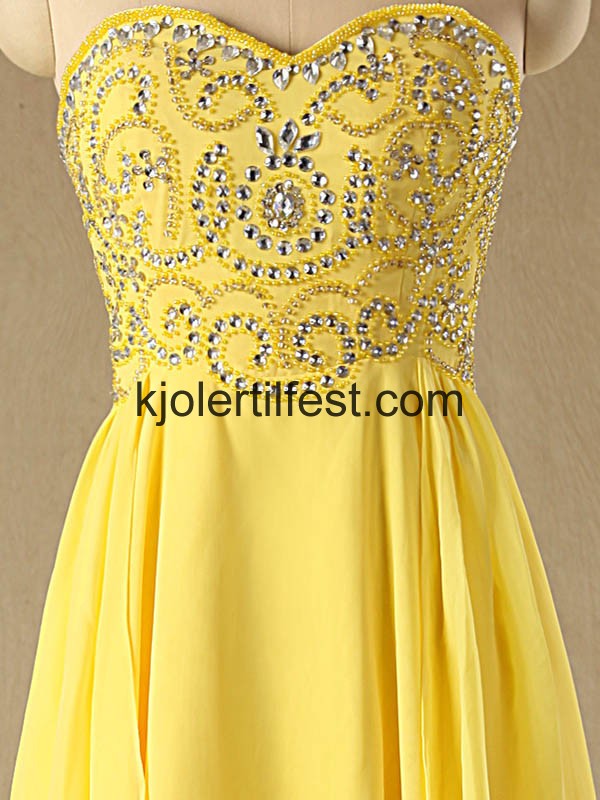 Gul Kjreste Kort/Mini Chiffon Selskapskjoler