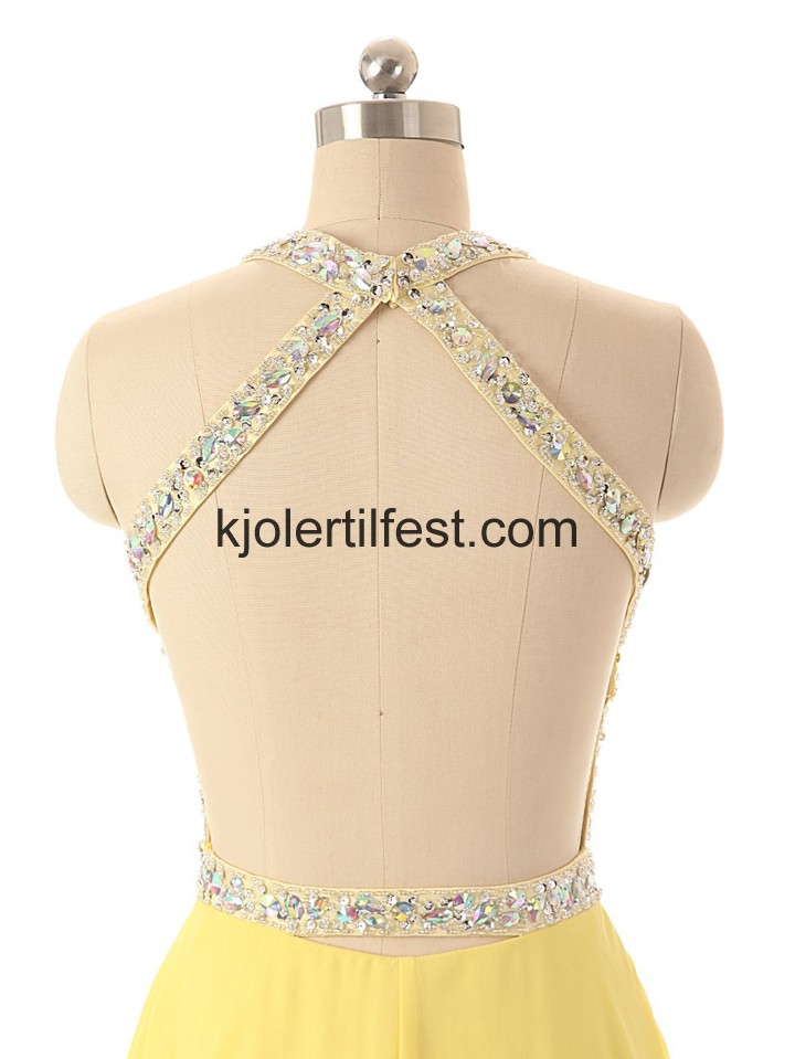 Gul Perler Stoppet Kort Chiffon Cocktailkjoler