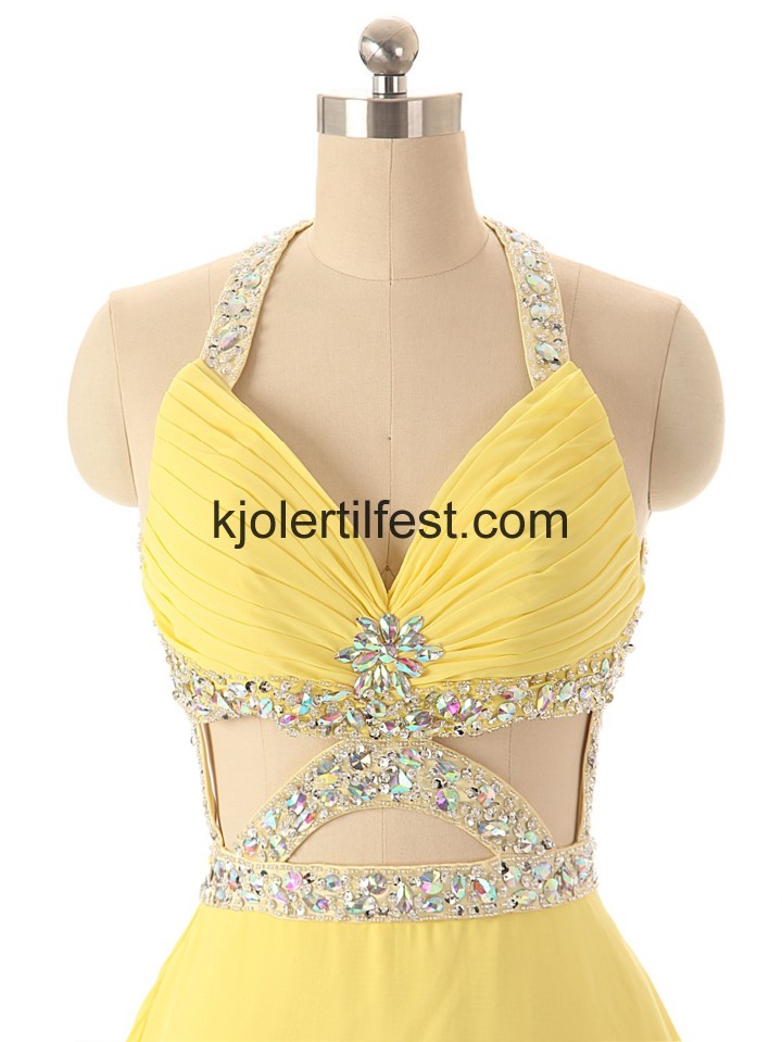Gul Perler Stoppet Kort Chiffon Selskapskjoler