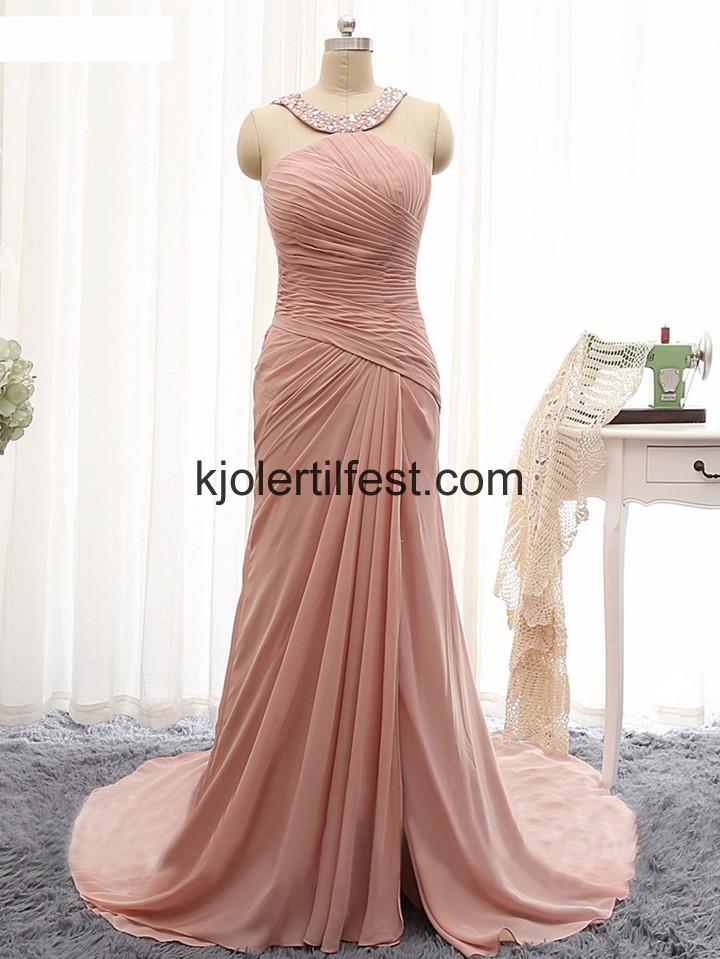Perle Rosa Lange Chiffon Selskapskjoler