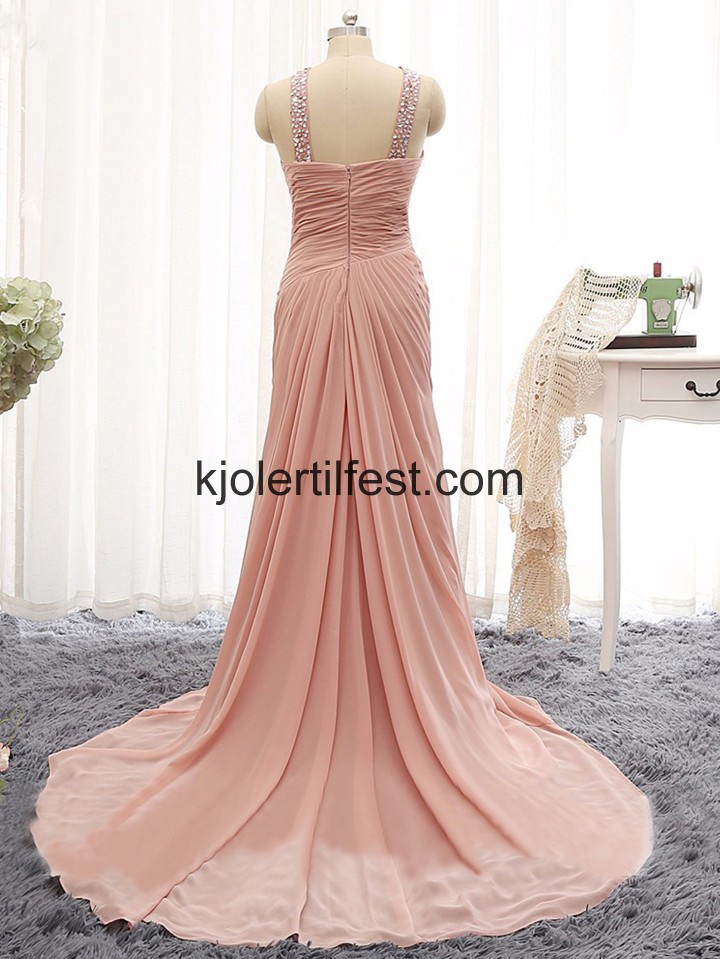 Perle Rosa Lange Chiffon Selskapskjoler