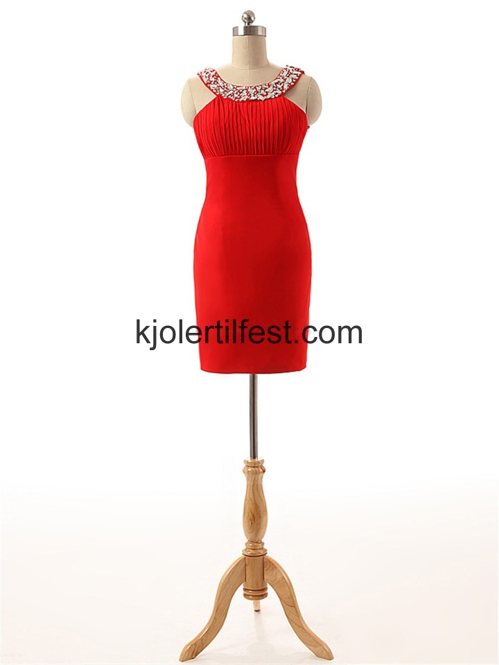 Rd A-Linje Kort Chiffon Cocktailkjoler