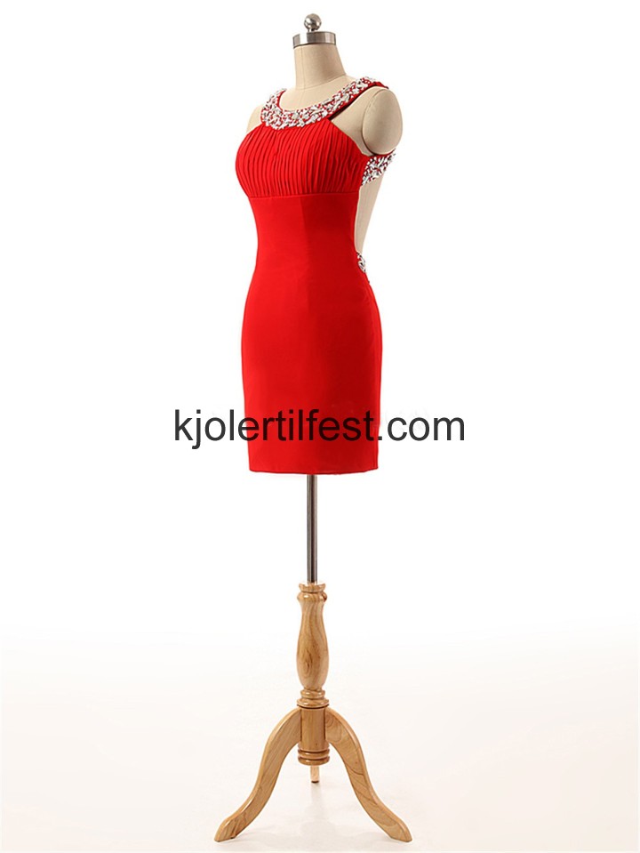 Rd A-Linje Kort Chiffon Cocktailkjoler