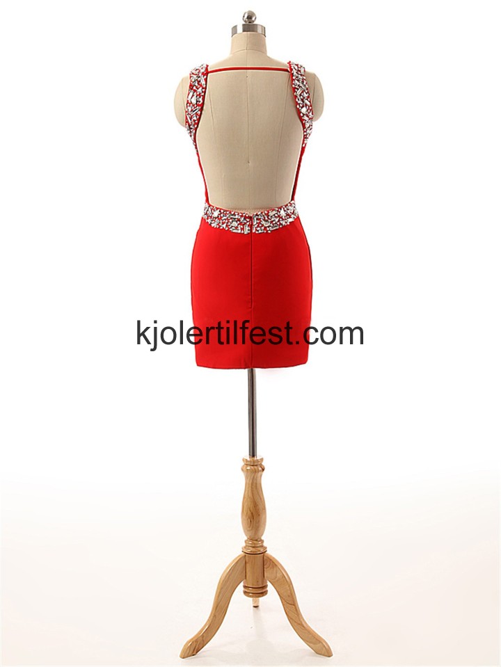 Rd A-Linje Kort Chiffon Cocktailkjoler
