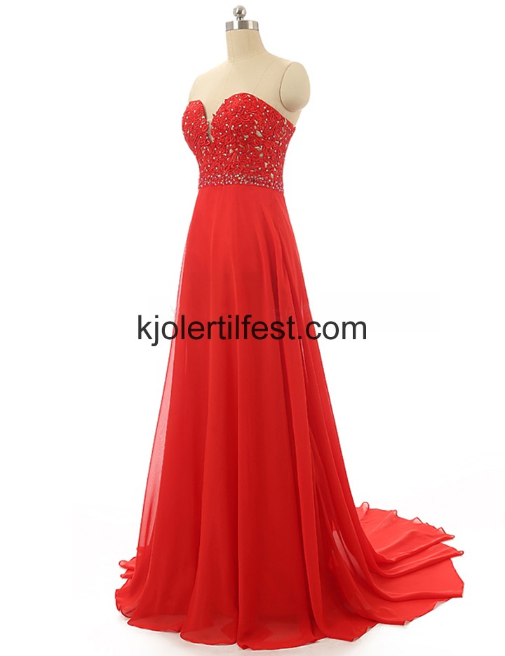 Rd A-Linje Lange Chiffon Ballkjoler