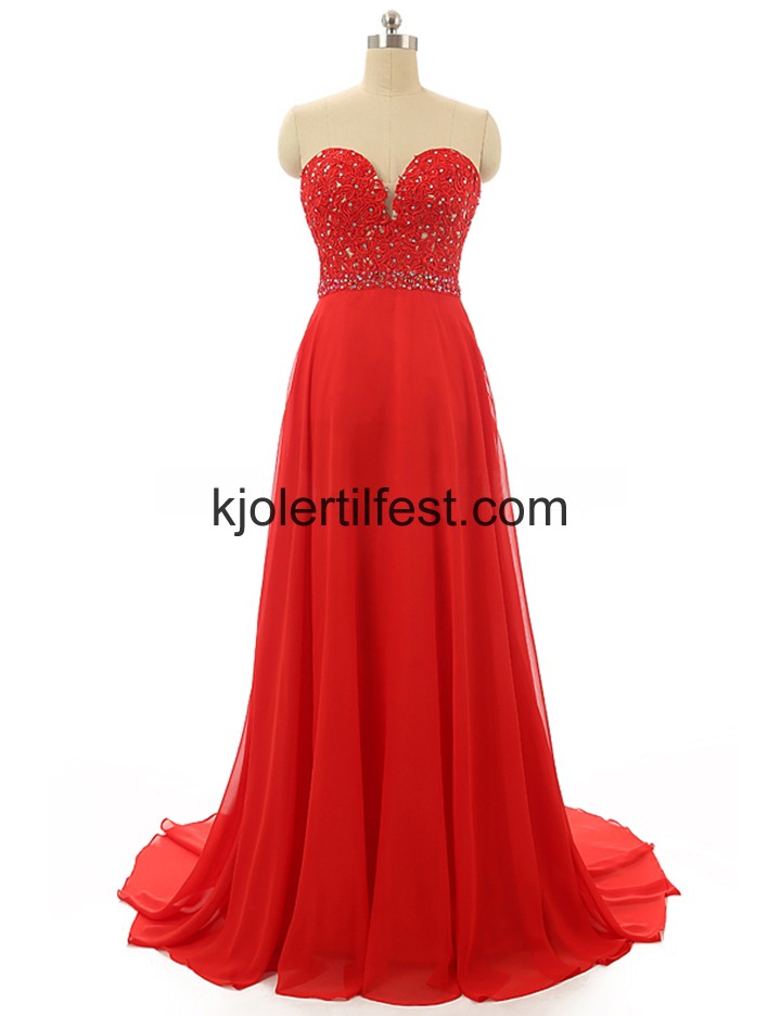 Rd A-Linje Lange Chiffon Selskapskjoler