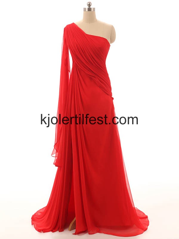 Rd En-Skulder A-Linje Chiffon Ballkjoler