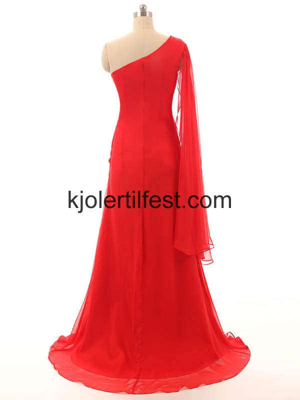 Rd En-Skulder A-Linje Chiffon Ballkjoler
