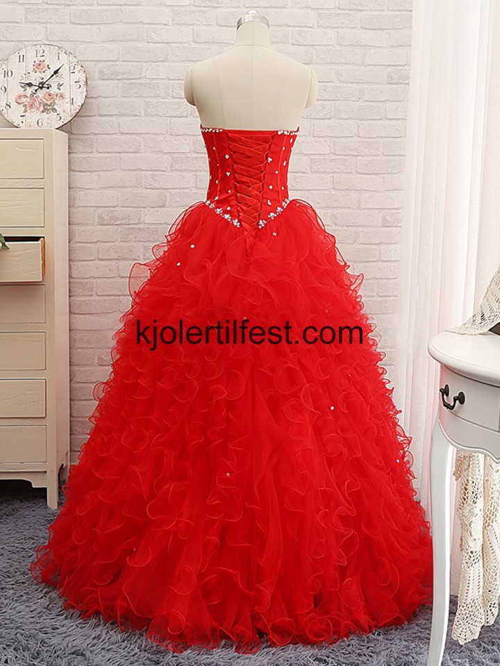 Rd Kjreste Skoleball Tyll Quinceanera Kjoler