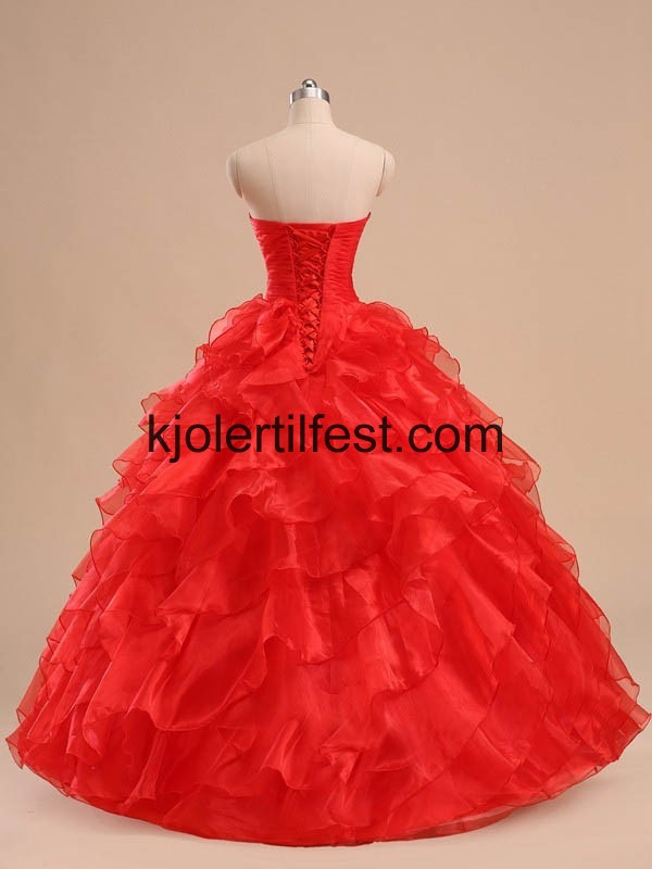 Rd Kjreste Lange Organza Quinceanera Kjoler