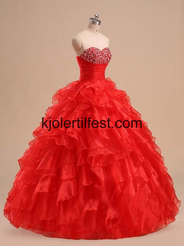 Rd Kjreste Lange Organza Quinceanera Kjoler