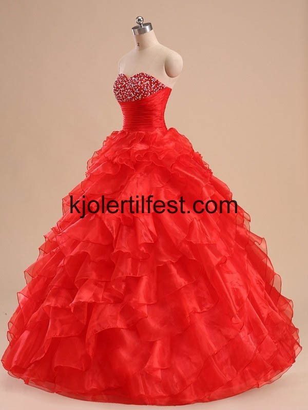 Rd Kjreste Lange Organza Quinceanera Kjoler