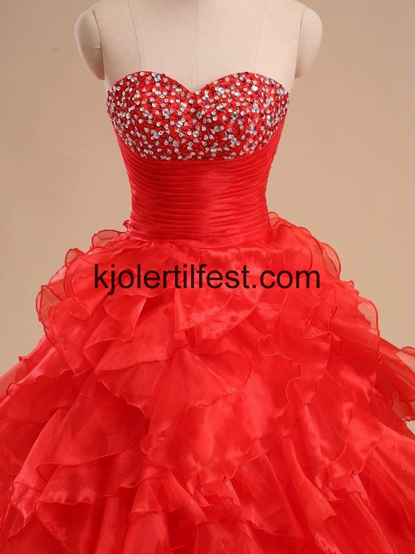 Rd Kjreste Lange Organza Quinceanera Kjoler