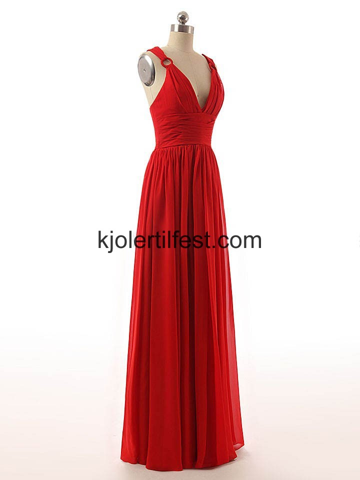 Rd Lange Stropper V-hals Chiffon Ballkjoler