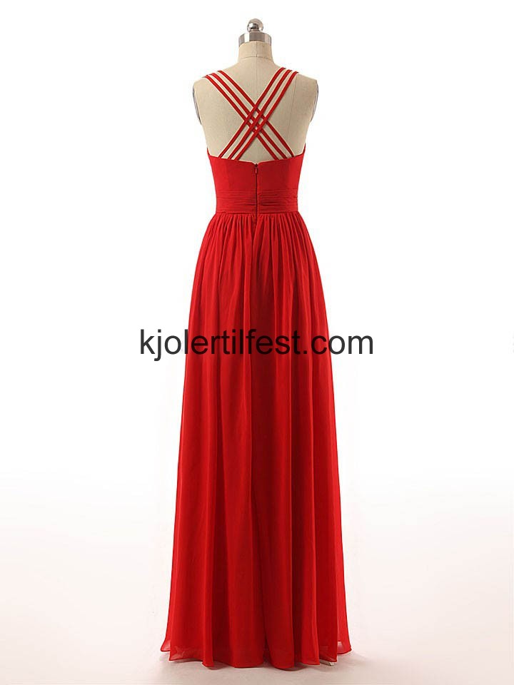 Rd Lange Stropper V-hals Chiffon Ballkjoler