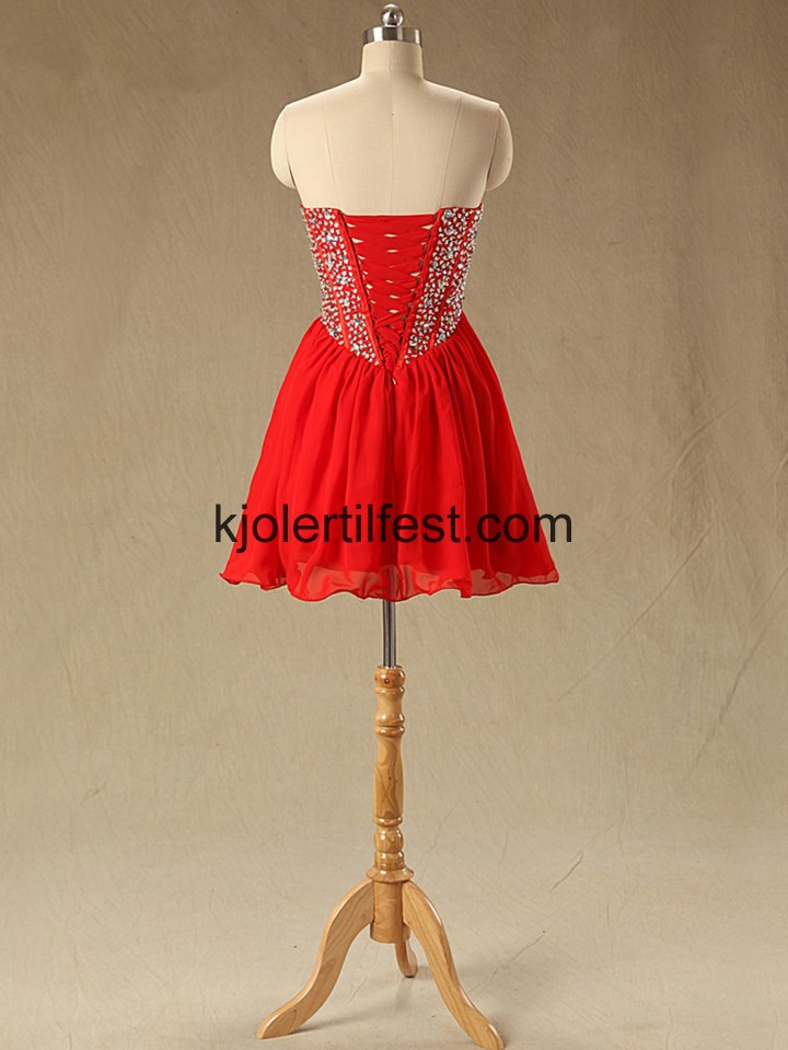 Rd Stroppels Kort Chiffon Ballkjoler