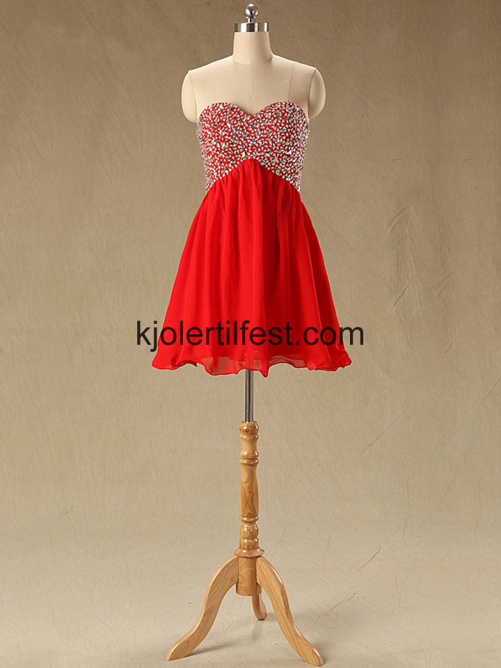Rd Stroppels Kort Chiffon Cocktailkjoler
