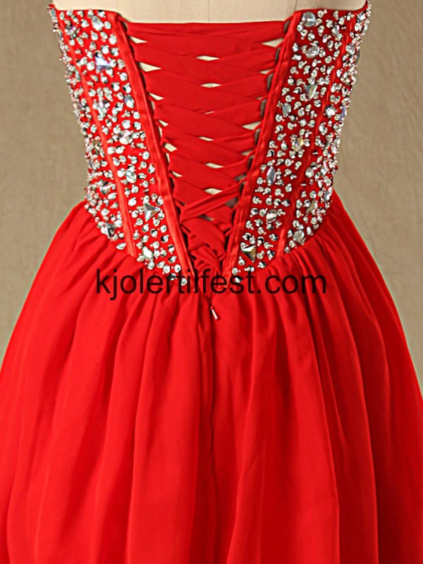 Rd Stroppels Kort Chiffon Cocktailkjoler