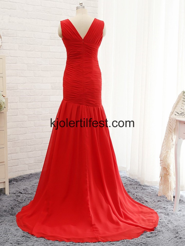Rd V-hals Gulvlengde Chiffon Selskapskjoler