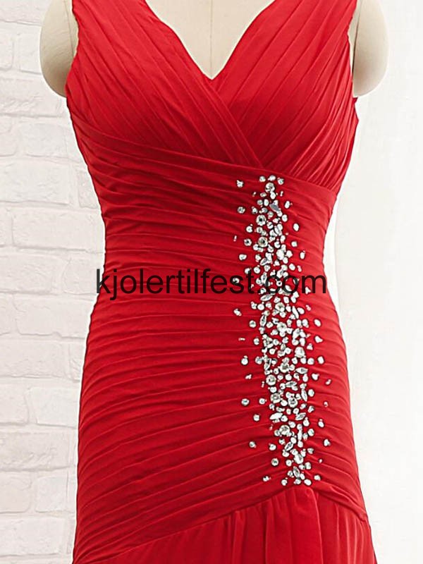 Rd V-hals Gulvlengde Chiffon Selskapskjoler