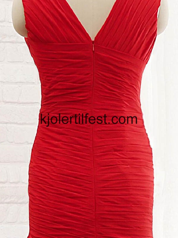 Rd V-hals Gulvlengde Chiffon Selskapskjoler
