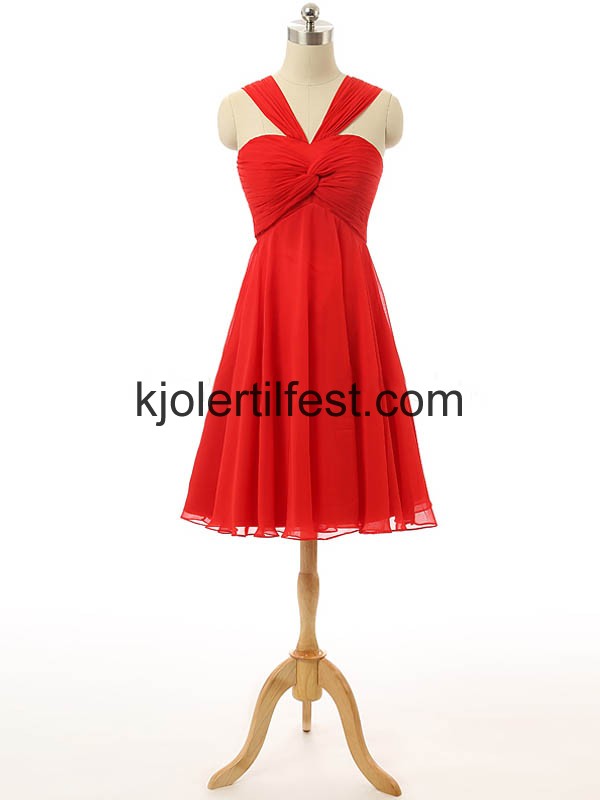 Rd V-hals Kne-lengde Chiffon Brudepikekjoler